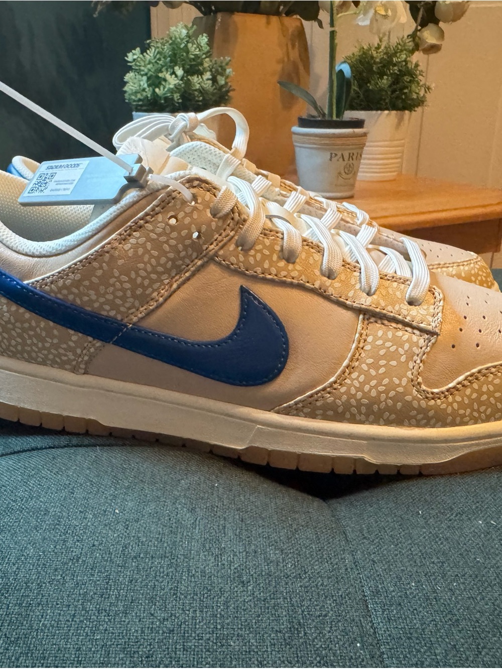 Nike Beige and Blue Low-Top Sneakers with Speckled Overlay